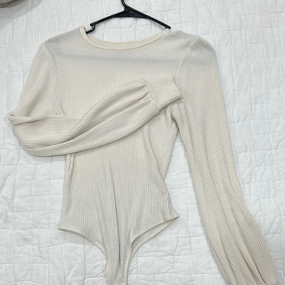 Hollister Cream Fitted Asymmetrical Bodysuit